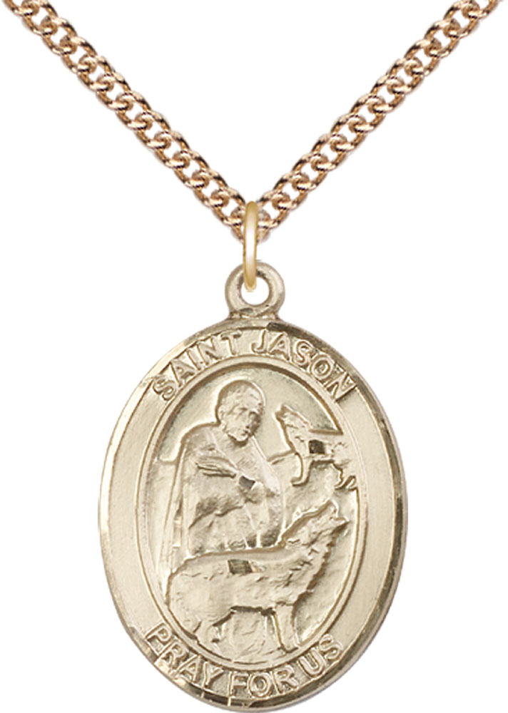 14kt Gold Filled Saint Jason Pendant on a 24 inch Gold Filled Heavy Curb chain