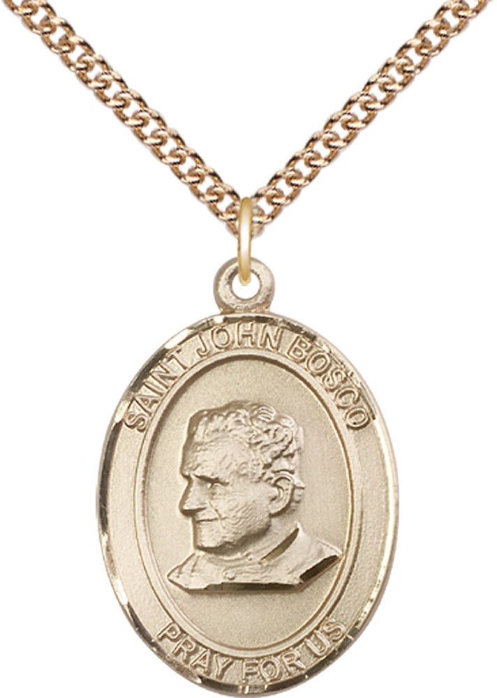14kt Gold Filled Saint John Bosco Pendant on a 24 inch Gold Filled Heavy Curb chain