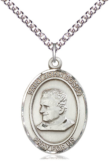 Sterling Silver Saint John Bosco Pendant on a 24 inch Sterling Silver Heavy Curb chain