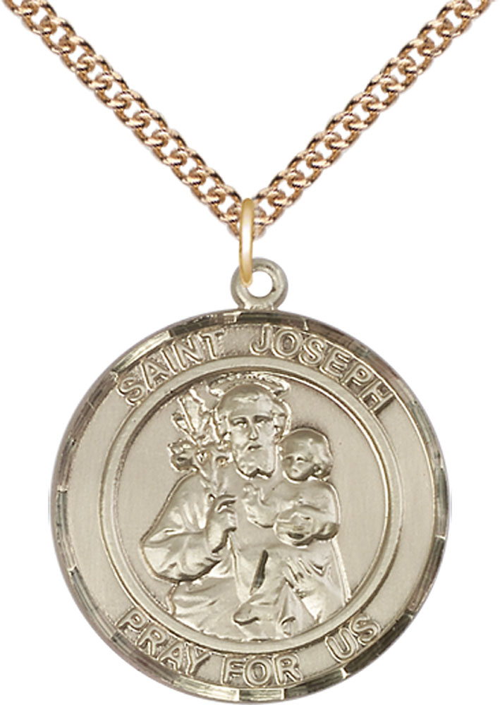 14kt Gold Filled Saint Joseph Pendant on a 24 inch Gold Filled Heavy Curb chain