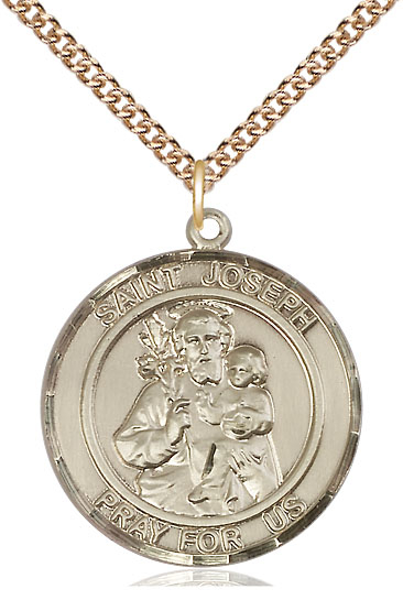 14kt Gold Filled Saint Joseph Pendant on a 24 inch Gold Filled Heavy Curb chain