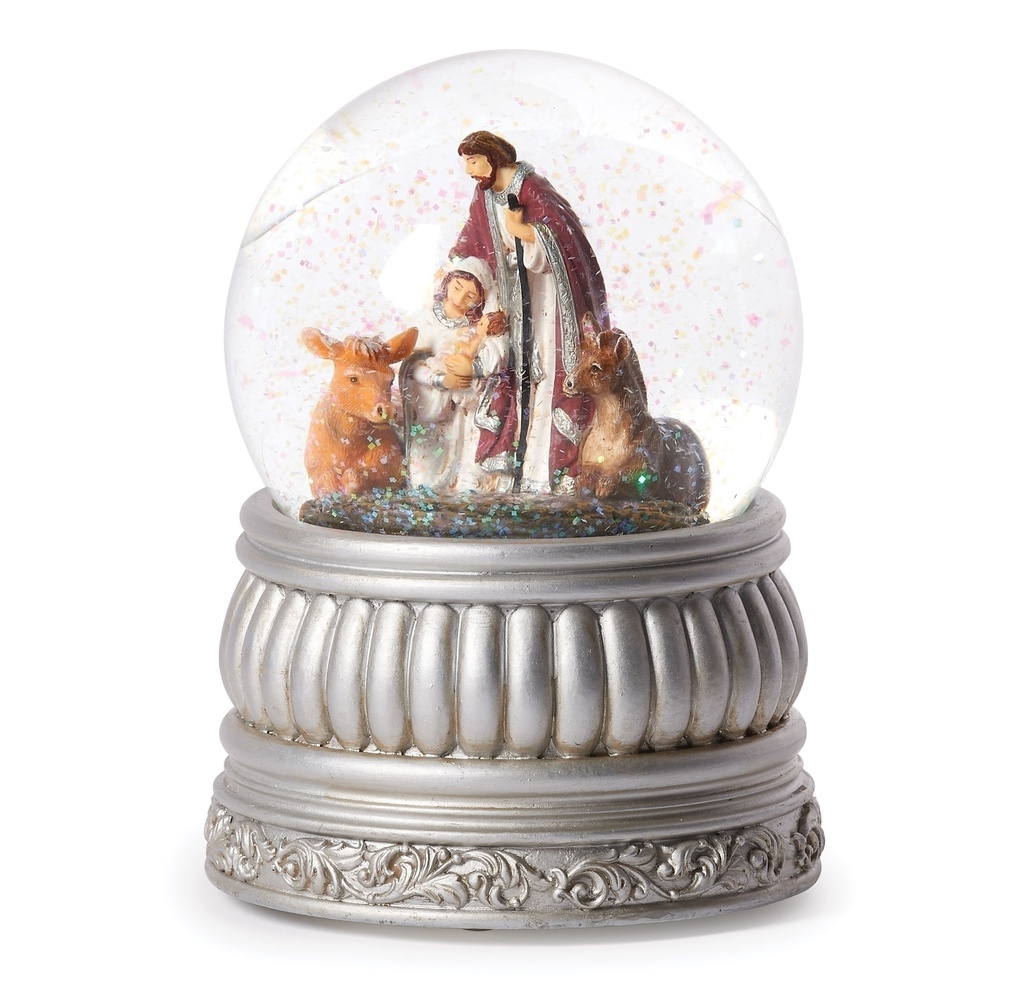 5.75"H Mus Swirl Dome W/Holy - Family;Silver Base