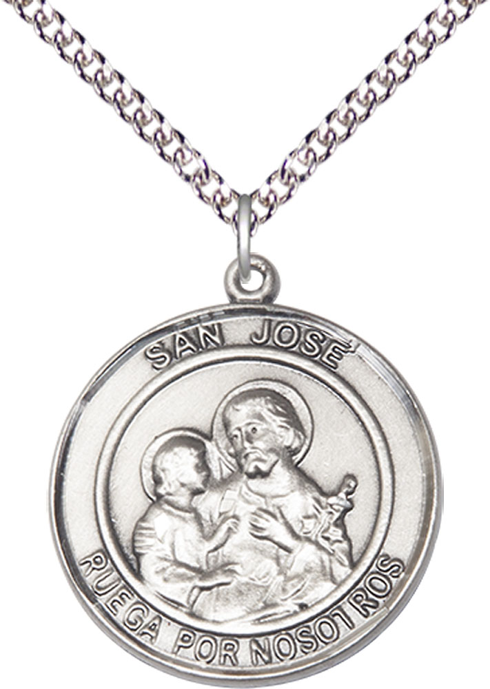 Sterling Silver San Jose Pendant on a 24 inch Sterling Silver Heavy Curb chain