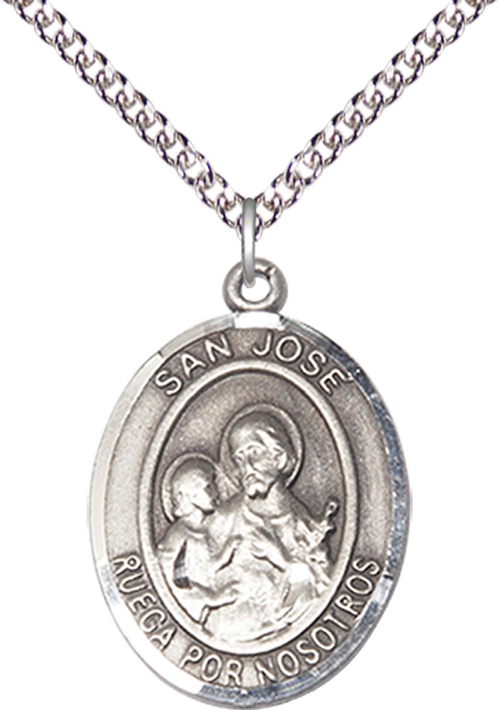 Sterling Silver San Jose Pendant on a 24 inch Sterling Silver Heavy Curb chain