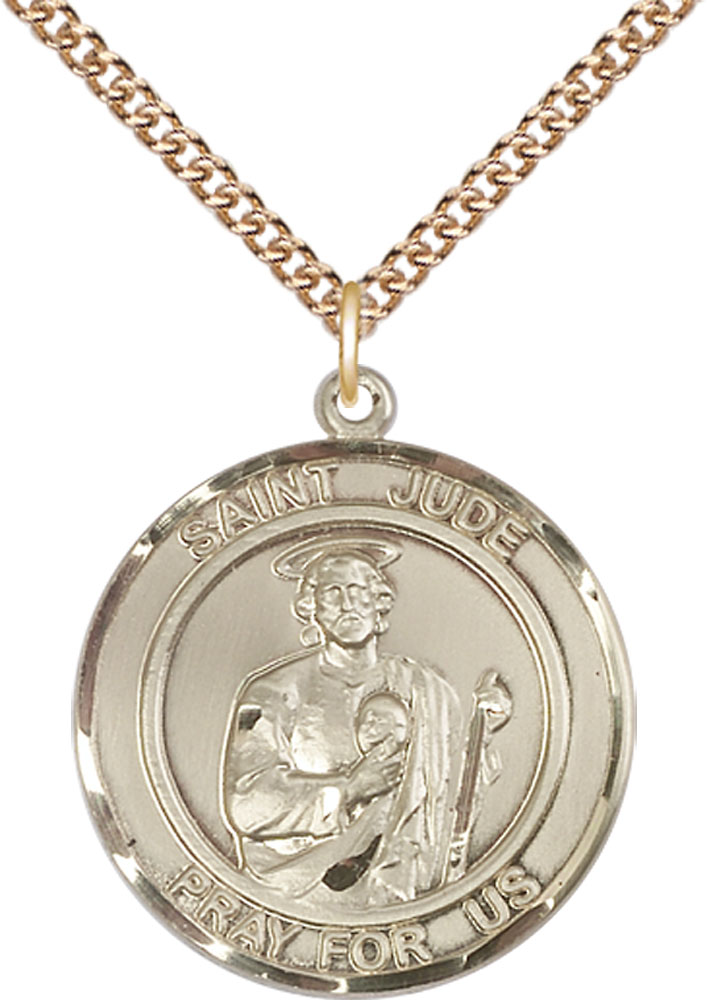 14kt Gold Filled Saint Jude Pendant on a 24 inch Gold Filled Heavy Curb chain