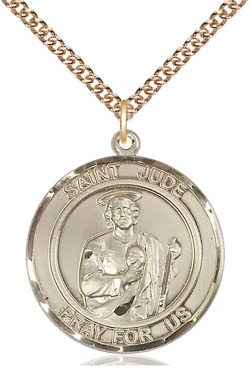 14kt Gold Filled Saint Jude Pendant on a 24 inch Gold Filled Heavy Curb chain