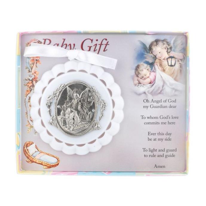 White Guardian Angel Crib Medal