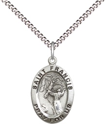[3989SS/18S] Sterling Silver Saint Francis of Assisi Pendant on a 18 inch Light Rhodium Light Curb chain
