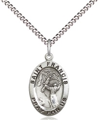 [3989SS/18S] Sterling Silver Saint Francis of Assisi Pendant on a 18 inch Light Rhodium Light Curb chain