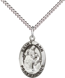 [3993SS/18S] Sterling Silver Saint Ann Pendant on a 18 inch Light Rhodium Light Curb chain
