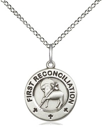 [4008SS/18SS] Sterling Silver First Reconciliation / Penance Pendant on a 18 inch Sterling Silver Light Curb chain