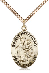 [4021GF/24GF] 14kt Gold Filled Saint Anthony of Padua Pendant on a 24 inch Gold Filled Heavy Curb chain