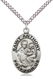 [4021SS/24SS] Sterling Silver Saint Anthony of Padua Pendant on a 24 inch Sterling Silver Heavy Curb chain