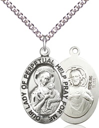 [4022SS/24SS] Sterling Silver Our Lady of Perpetual Help Pendant on a 24 inch Sterling Silver Heavy Curb chain