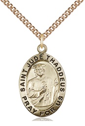 [4023GF/24GF] 14kt Gold Filled Saint Jude Pendant on a 24 inch Gold Filled Heavy Curb chain