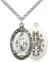 [4025SS/24SS] Sterling Silver Miraculous Pendant on a 24 inch Sterling Silver Heavy Curb chain