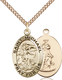 [4027GF/24GF] 14kt Gold Filled Saint Michael the Archangel Pendant on a 24 inch Gold Filled Heavy Curb chain