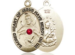 [4028GF-STN7] 14kt Gold Filled Scapular w/ Ruby Stone Medal with a 3mm Ruby Swarovski stone
