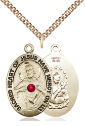 [4028GF-STN7/24GF] 14kt Gold Filled Scapular w/ Ruby Stone Pendant with a 3mm Ruby Swarovski stone on a 24 inch Gold Filled Heavy Curb chain