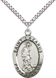 [4030SS/24SS] Sterling Silver Saint Lazarus Pendant on a 24 inch Sterling Silver Heavy Curb chain