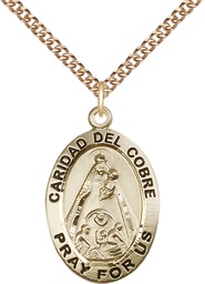 [4031GF/24GF] 14kt Gold Filled Caridad del Cobre Pendant on a 24 inch Gold Filled Heavy Curb chain