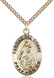 [4031GF/24GF] 14kt Gold Filled Caridad del Cobre Pendant on a 24 inch Gold Filled Heavy Curb chain