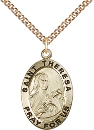 [4032GF/24GF] 14kt Gold Filled Saint Theresa Pendant on a 24 inch Gold Filled Heavy Curb chain