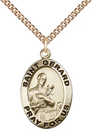 [4034GF/24GF] 14kt Gold Filled Saint Gerard Pendant on a 24 inch Gold Filled Heavy Curb chain