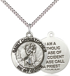 [4049SS/18S] Sterling Silver Saint Christopher Pendant on a 18 inch Light Rhodium Light Curb chain