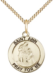 [4050GF/18G] 14kt Gold Filled Saint Ann Pendant on a 18 inch Gold Plate Light Curb chain