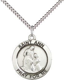 [4050SS/18S] Sterling Silver Saint Ann Pendant on a 18 inch Light Rhodium Light Curb chain