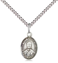 [9278SS/18S] Sterling Silver Blessed Pier Giorgio Frassati Pendant on a 18 inch Light Rhodium Light Curb chain