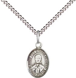 [9278SS/18S] Sterling Silver Blessed Pier Giorgio Frassati Pendant on a 18 inch Light Rhodium Light Curb chain