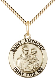 [4052GF/18G] 14kt Gold Filled Saint Anthony of Padua Pendant on a 18 inch Gold Plate Light Curb chain