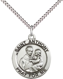 [4052SS/18S] Sterling Silver Saint Anthony of Padua Pendant on a 18 inch Light Rhodium Light Curb chain