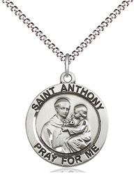 [4052SS/18S] Sterling Silver Saint Anthony of Padua Pendant on a 18 inch Light Rhodium Light Curb chain