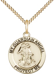 [4053GF/18G] 14kt Gold Filled Guardian Angel Pendant on a 18 inch Gold Plate Light Curb chain