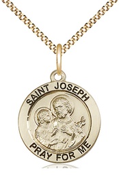 [4055GF/18G] 14kt Gold Filled Saint Joseph Pendant on a 18 inch Gold Plate Light Curb chain