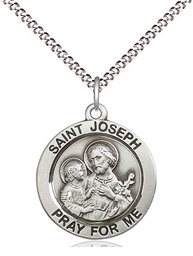 [4055SS/18S] Sterling Silver Saint Joseph Pendant on a 18 inch Light Rhodium Light Curb chain