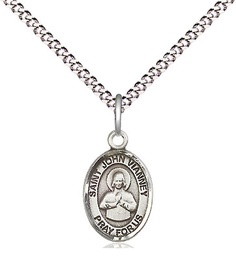 [9282SS/18S] Sterling Silver Saint John Vianney Pendant on a 18 inch Light Rhodium Light Curb chain