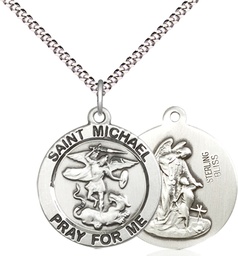 [4057SS/18S] Sterling Silver Saint Michael the Archangel Pendant on a 18 inch Light Rhodium Light Curb chain