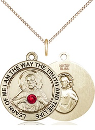 [4058GF-STN7/18GF] 14kt Gold Filled Scapular w/ Ruby Stone Pendant with a 3mm Ruby Swarovski stone on a 18 inch Gold Filled Light Curb chain