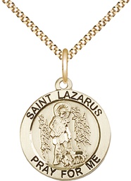 [4059GF/18G] 14kt Gold Filled Saint Lazarus Pendant on a 18 inch Gold Plate Light Curb chain