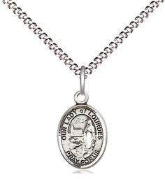 [9288SS/18S] Sterling Silver Our Lady of Lourdes Pendant on a 18 inch Light Rhodium Light Curb chain