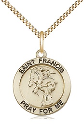 [4061GF/18G] 14kt Gold Filled Saint Francis of Assisi Pendant on a 18 inch Gold Plate Light Curb chain