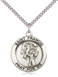 [4061SS/18S] Sterling Silver Saint Francis of Assisi Pendant on a 18 inch Light Rhodium Light Curb chain