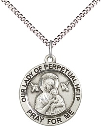 [4062SS/18S] Sterling Silver Our Lady of Perpetual Help Pendant on a 18 inch Light Rhodium Light Curb chain