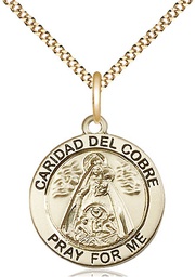 [4063GF/18G] 14kt Gold Filled Caridad del Cobre Pendant on a 18 inch Gold Plate Light Curb chain