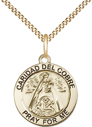[4063GF/18G] 14kt Gold Filled Caridad del Cobre Pendant on a 18 inch Gold Plate Light Curb chain
