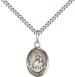 [9292SS/18S] Sterling Silver Our Lady of Consolation Pendant on a 18 inch Light Rhodium Light Curb chain